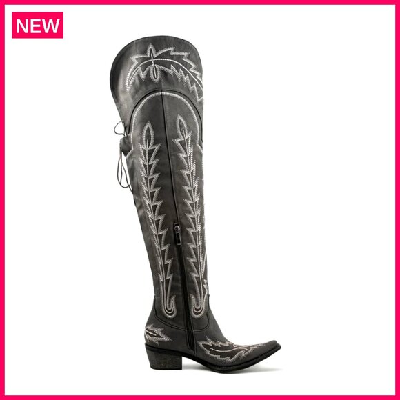Thigh High Cowboy Boots Wide Calf Embroidered Over the Knee Western - Picture 5 of 7